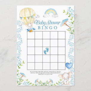 Elephant Hot Air Balloon Baby Shower Bingo Game Invitation