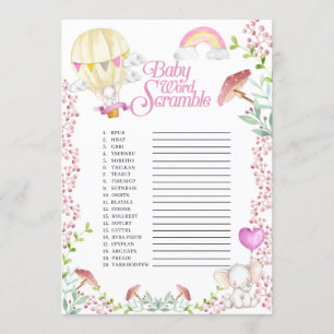 Elephant Hot Air Balloon Baby Word Scramble Game Invitation