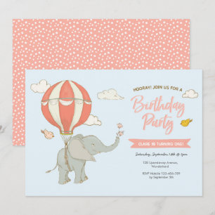 Elephant Hot Air Balloon Birthday Invitation