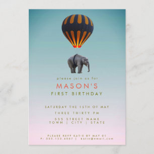 Elephant & Hot Air Balloon   Birthday Party Invitation