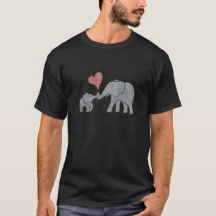 Elephant Hugs Grey Mom and Baby with Red Heart T-Shirt