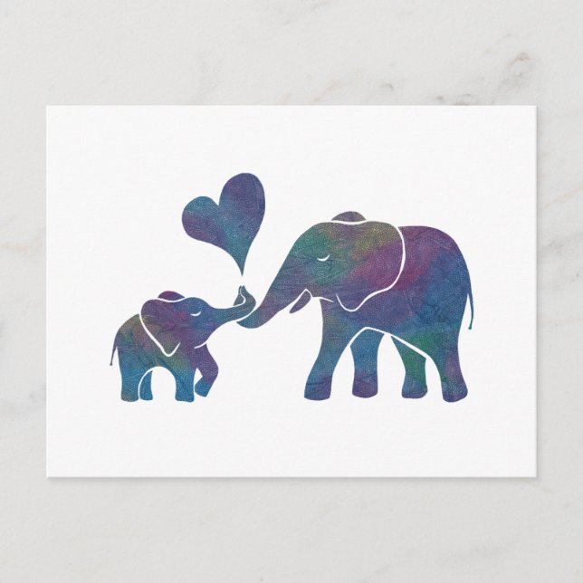 Elephant Hugs Rainbow Mom and Baby with Heart Postcard (Front)