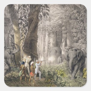 Elephant hunt in the region of Logalla, from 'Trav Square Sticker