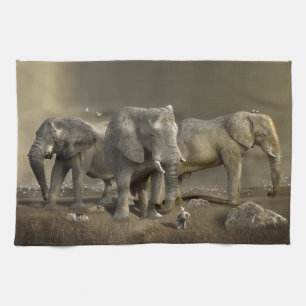Elephant Hunter on Safari Kitchen Towel