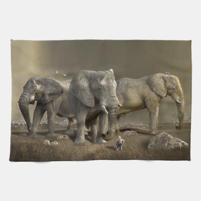Elephant Hunter on Safari Kitchen Towel (Horizontal)