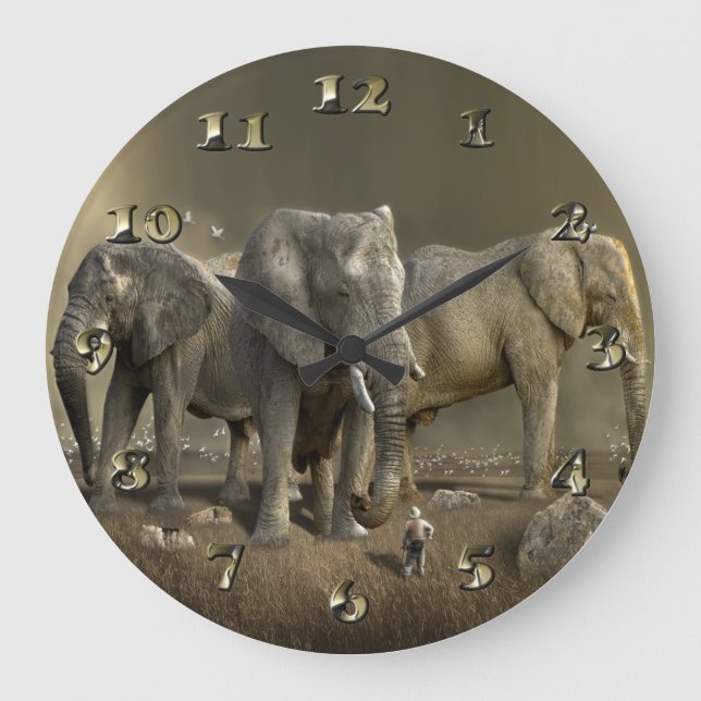 Elephant Hunter on Safari Large Clock (Front)