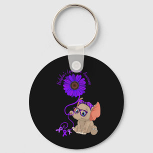 Elephant Hydrocephalus Awareness Blue Ribbon Glass Keychain