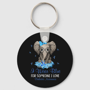 Elephant I Wear Blue For Someone Diabetes Awarenes Keychain
