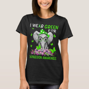 Elephant I Wear Green For Depression Awareness T-Shirt