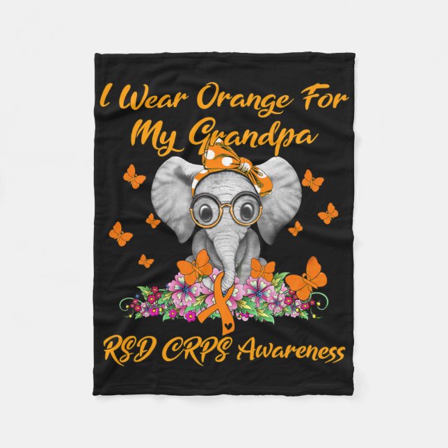 Elephant I Wear Orange For My Grandpa Rsd Crps Awa Fleece Blanket (Front)