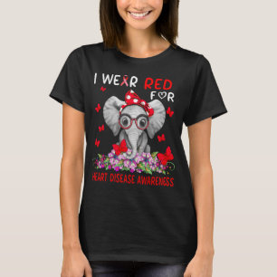 Elephant I Wear red For heart disease Awareness T-Shirt