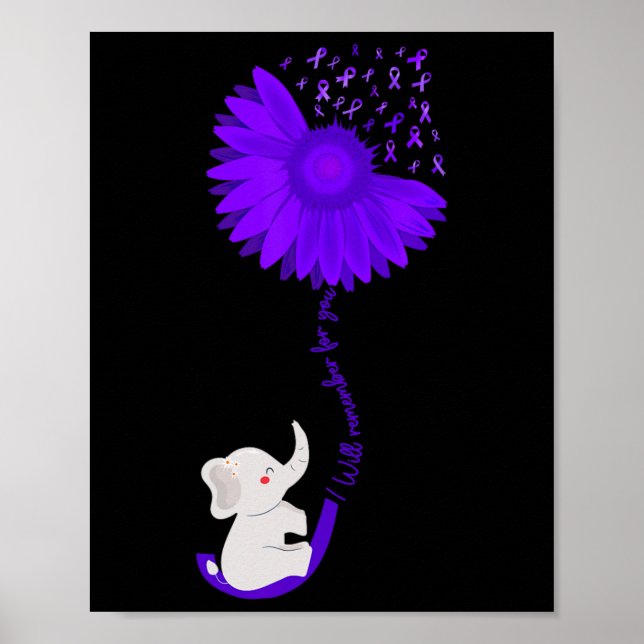 Elephant I Will Remember For You Purple Sunflower  Poster (Front)