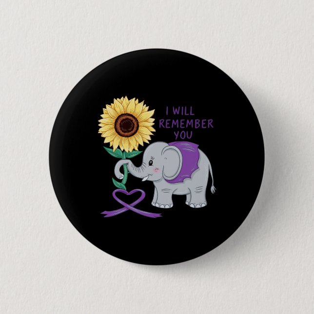Elephant I Will Remember For You Sunflower Heimerh 2 Inch Round Button (Front)