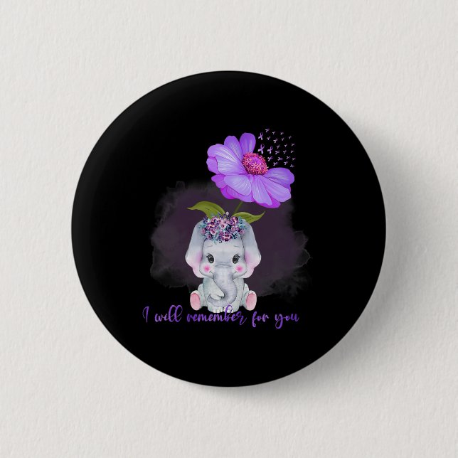 Elephant I Will Remember For You Sunflower Heimerh 2 Inch Round Button (Front)