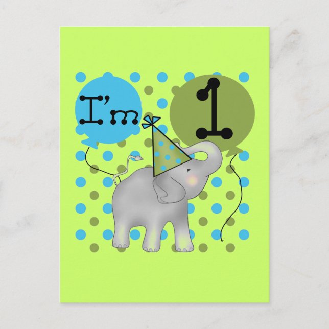 Elephant I'm 1 First Birthday Tshirts and Gifts Postcard (Front)