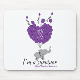 Elephant I'm A Survivor Heart Opioid Overdose Awar Mouse Pad