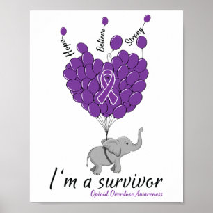 Elephant I'm A Survivor Heart Opioid Overdose Awar Poster