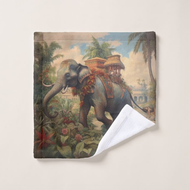 Éléphant impérial & Pavillon d'or Vintage (Gant de toilette)