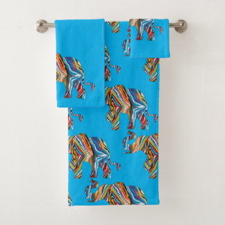 Elephant in a Psychedelic Zebra Pattern Bath Towel Set