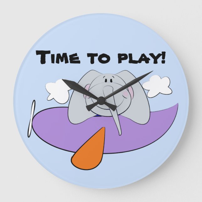 Elephant in Airplane Kids Large Clock (Front)