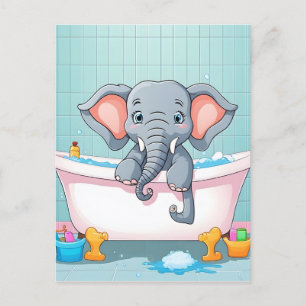 Elephant in bath postcard