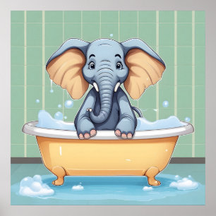 Elephant in bath poster