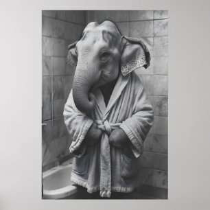 Elephant in Bathrobe Print, Funny Bathroom Art Poster