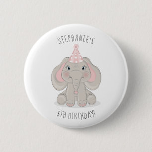 Elephant in Birthday Party Hat 2 Inch Round Button