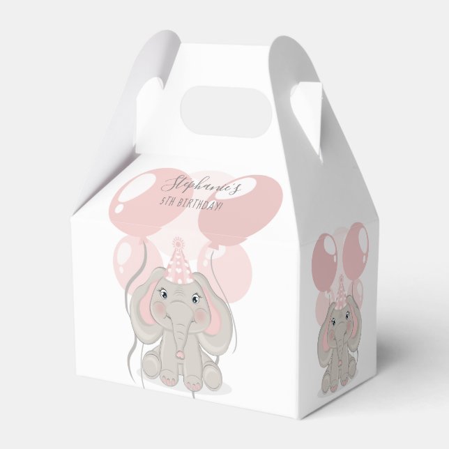Elephant in Birthday Party Hat Favor Box (Back Side)