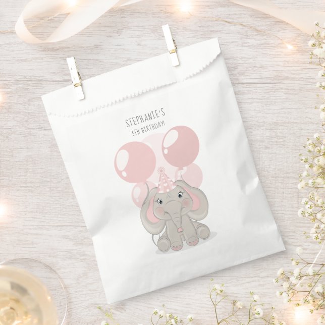 Elephant in Birthday Party Hat Favour Bag (Clipped)