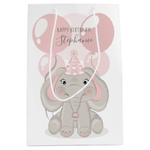 Elephant in Birthday Party Hat Medium Gift Bag