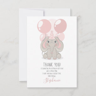 Elephant in Birthday Party Hat Thank You Invitation