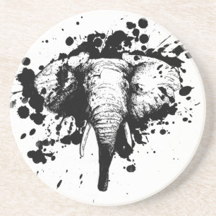 Elephant in Black Splash Pick Your Background Coaster
