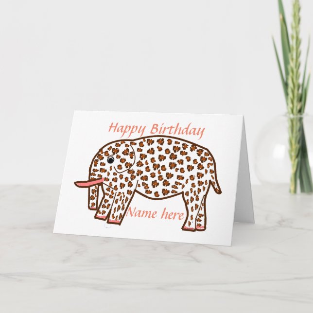 elephant in leopard print personal greeting card (Front)