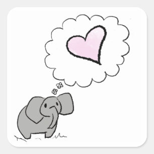 Elephant in love square sticker