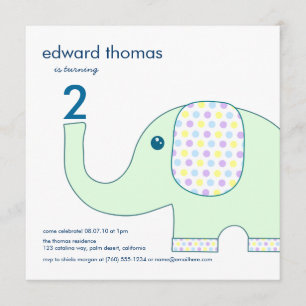 Elephant In Pastels Birthday Invitations