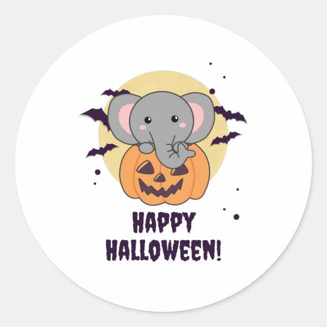 Elephant In Pumpkin Cute Elephant Happy Halloween Classic Round Sticker (Front)