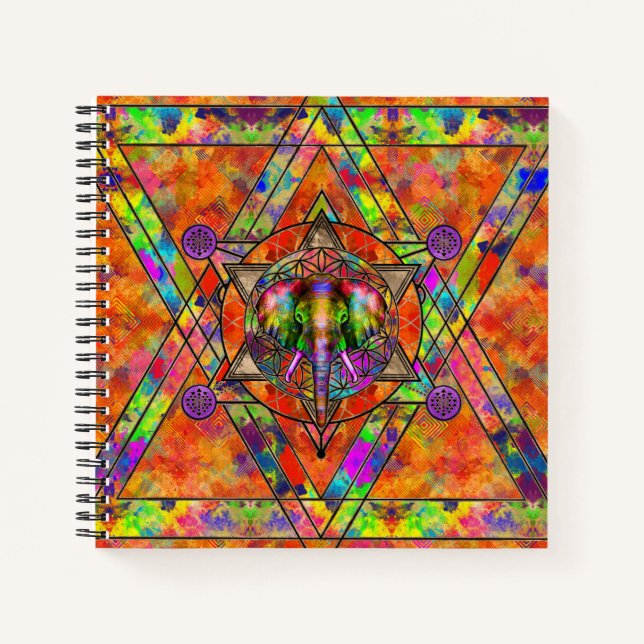 Elephant in Sacred Geometry Composition - Colour Notebook (Front)