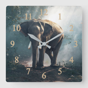 Elephant In The Jungle Square Wall Clock