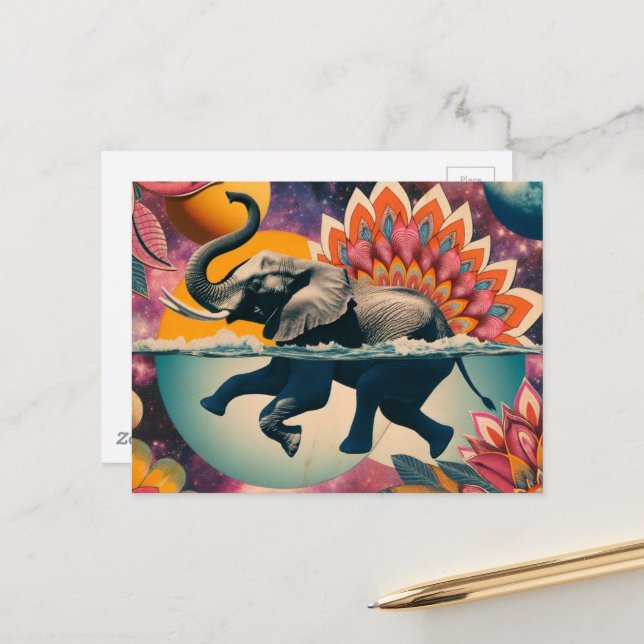 Elephant in the pool postcard (Front/Back In Situ)