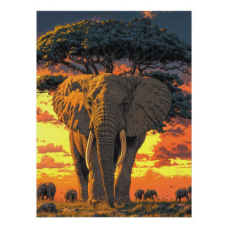 Elephant in the Savanna Poster