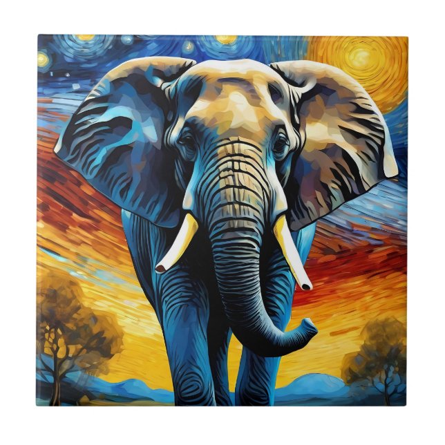 Elephant in the starry night tile (Front)
