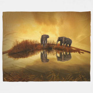 Elephant In The Sunset Fleece Blanket