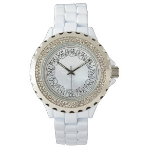 Elephant Ink Illustration on White Faux Shell Watch