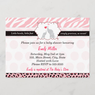 Elephant Invitation Baby Girl Shower Pink Zebra