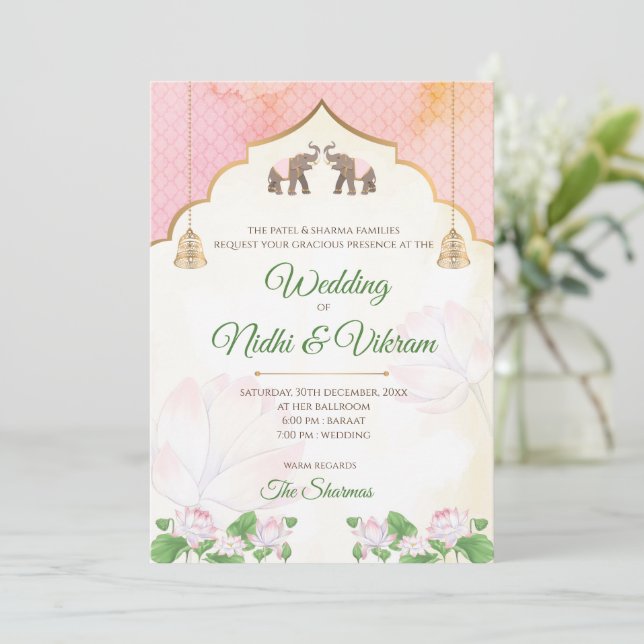 Elephant invitations & Indian wedding invitations (Standing Front)