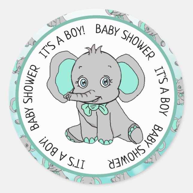 Elephant, It's a Boy, Baby Shower Classic Round Sticker (Front)