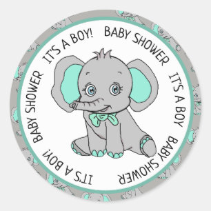 Elephant, It's a Boy, Baby Shower Classic Round Sticker