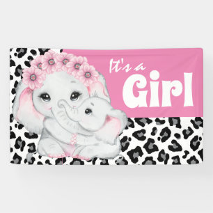 Elephant it's a girl cute leopard print new baby banner
