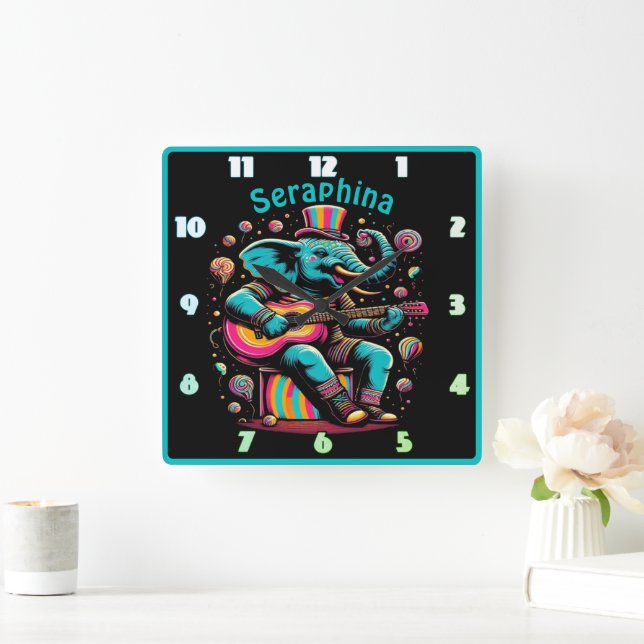 Elephant jamming at a carnival! square wall clock (Home)